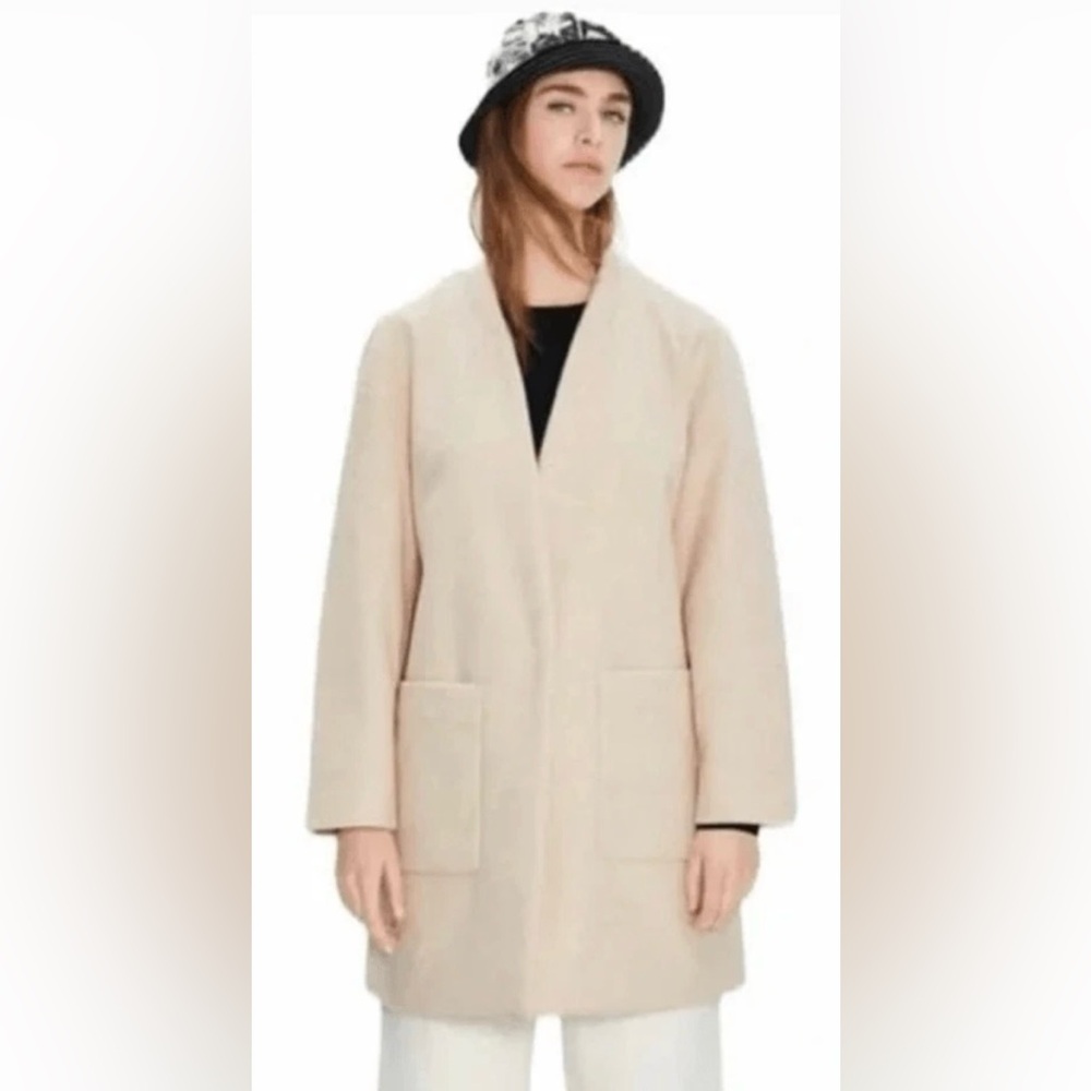 Zara cream tan beige jacket‎ coat oversized modern neutral minimalist pockets S